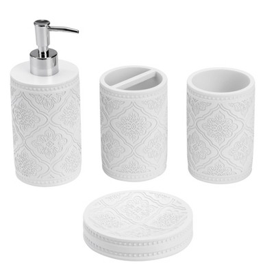 4pc Arabesque Resin Bath Accessory Set White - Karlix