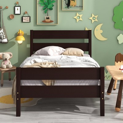 Whisen Wood Twin Size Bed with Headboard and Footboard