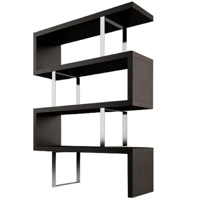HomeRoots 67" Black And Silver Metal and Wood Three Tier Etagere Bookcase