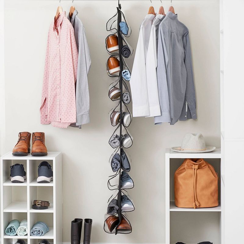 Household Essentials 20-Pocket Hanging Shoe Organizer Black Linen, 3 of 8