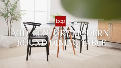 35.5in White Round Mid-Century Modern Dining Table with Beech Wood Legs