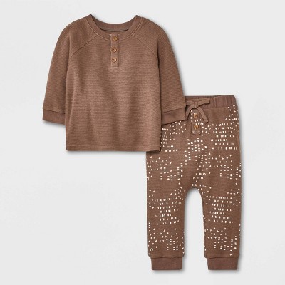 Image of Grayson Collective Baby Boys' Ponte Henley Top & Jogger Pants Set - Brown 0-3M