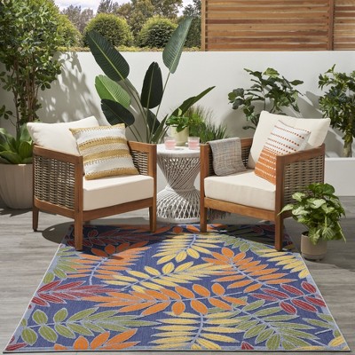 Navy Multicolor Floral Synthetic Rectangular 6' x 9' Rug