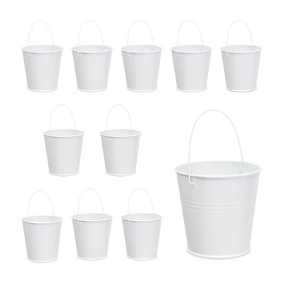 Sparkle and Bash 12 Pack Mini Metal Buckets for Wedding Party Favors, Tiny White Pails, Home Decor 3 in