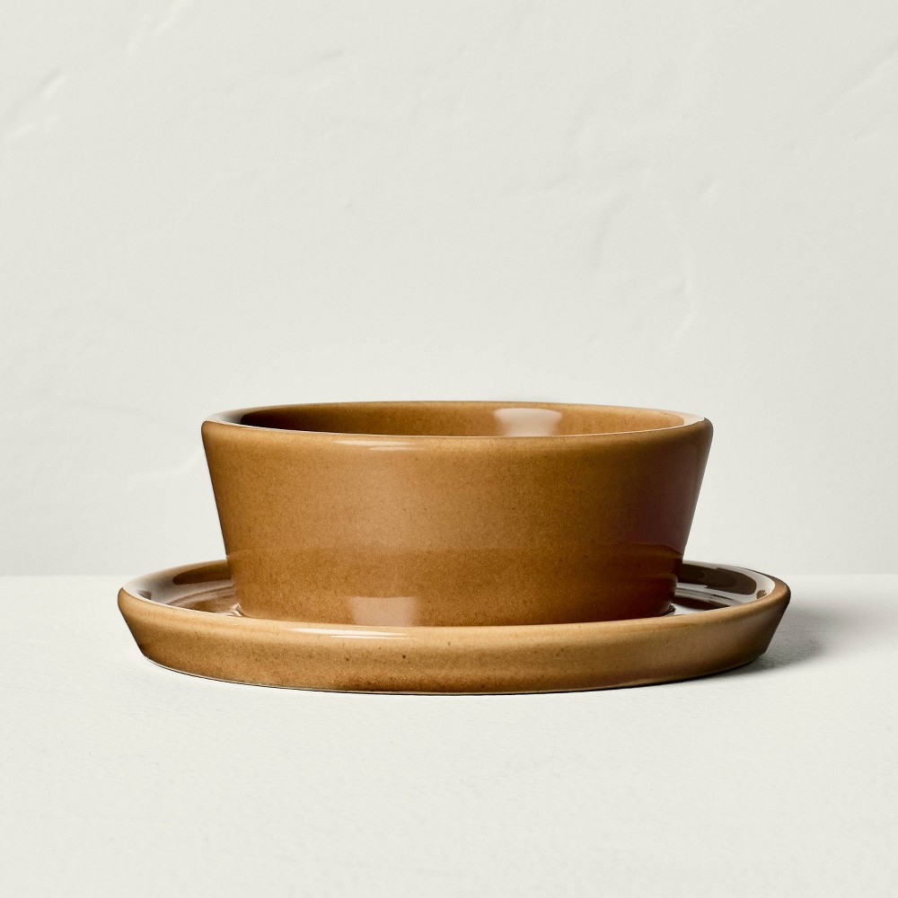 Glazed Ceramic Pillar Candle Holder Pumpkin Brown - Hearth & Hand™ with Magnolia
