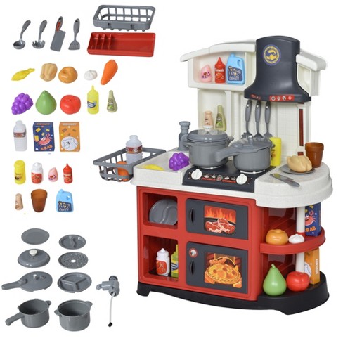 Qaba Wooden Play Kitchen With Lights Sounds, Kids Kitchen Playset With  Washing Machine, Water Dispenser, Microwave, Range Hood, Refrigerator :  Target