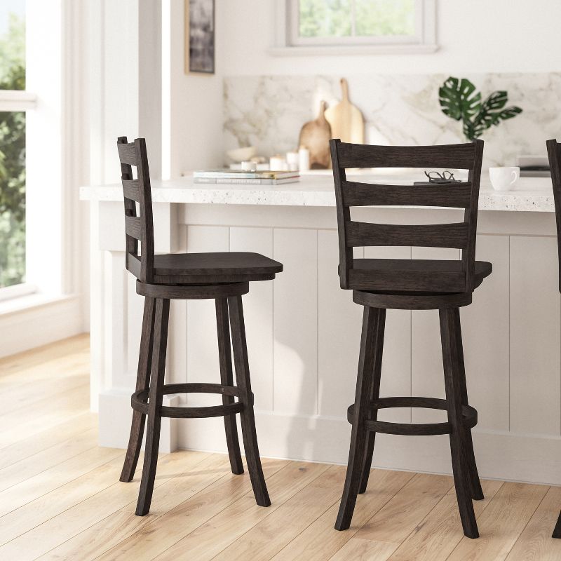 Merrick Lane Commercial Grade Classic Wooden Ladderback Swivel Stool with Solid Wood Seat and Footrest, 5 of 15