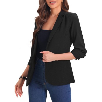 Allegra K Women's Lapel Collar One Button 3/4 Sleeve Blazer