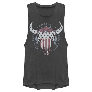Juniors Womens Lost Gods Fourth of July Wild & Free Skull Festival Muscle Tee - 1 of 4