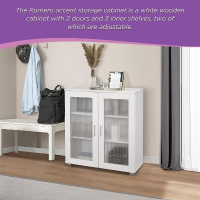 White Particle Board Lighted Curio Cabinet with Frosted Glass Doors
