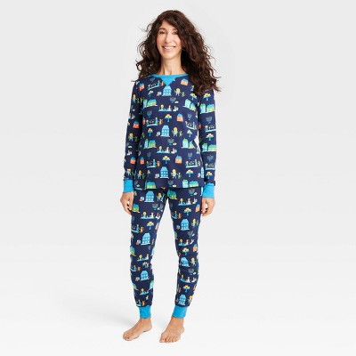 Women's Hanukkah Lions Print Matching Family Pajama Set - Navy