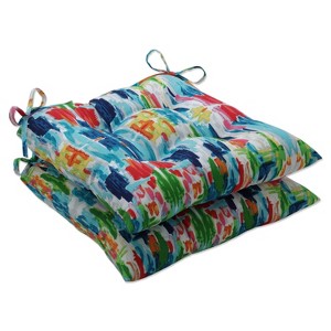 2pk Outdoor/Indoor Wrought Iron Seat Cushion Set Abstract Reflections Multi Blue - Pillow Perfect - 1 of 4