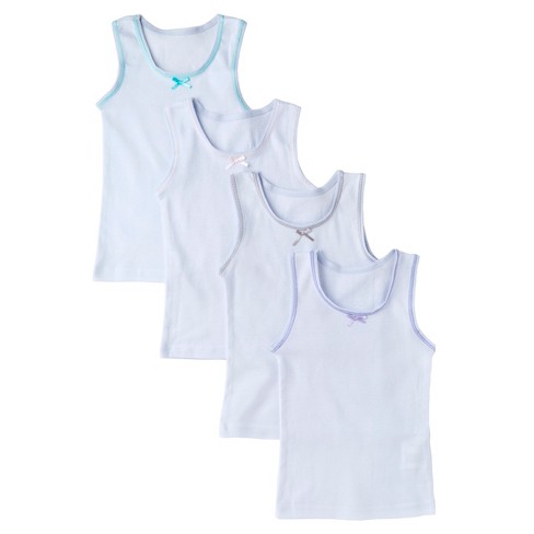 Sportoli Girls Ultra Soft 100% Cotton Tagless Tank Undershirts 4-Pack -  White - Size 5/6