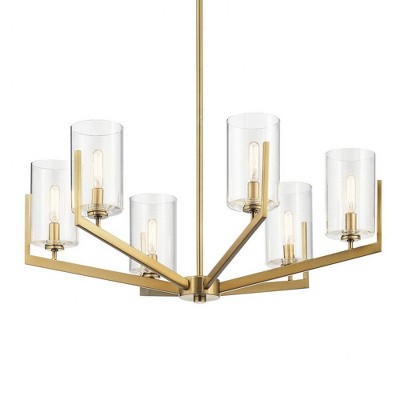 Brushed Brass and Clear Glass 6-Light Sputnik Chandelier