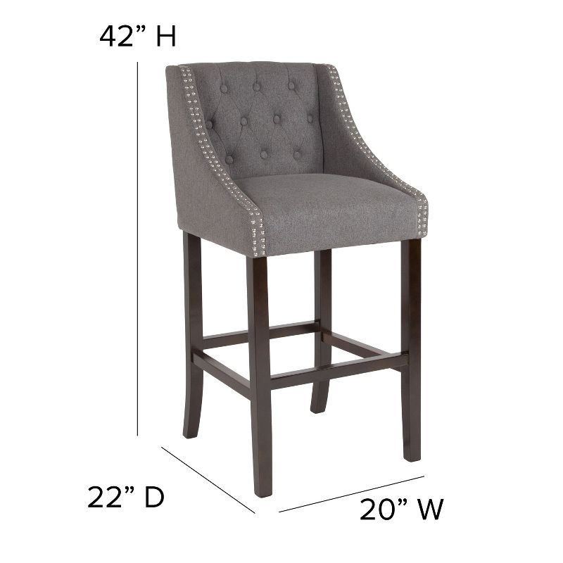 Emma and Oliver 30"H Transitional Tufted Upholstered Walnut Barstool-Accent Nails, 5 of 13