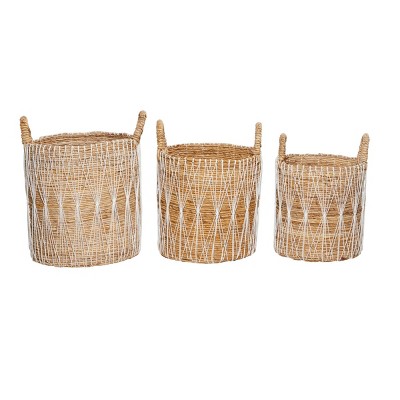 Handmade Bohemian Wicker Storage Baskets with Handles - Set of 3