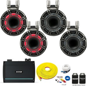 Two Pairs Kicker KMTC11 Black 11" HLCD Tower System with Kicker KXMA1200.2 Amp, 7 Meter Power Wire Kit and 4 Meter RCAs - 1 of 4