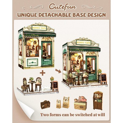 Детские куклы Etokfoks DIY Miniature Coffee Shop Book Nook Kit 233 pcs 3D Wooden Puzzle Mini House Building Kit with LED for Bookshelf Decor — фото 5
