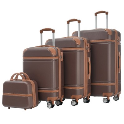 4 Piece ABS Luggage Set with Spinner Wheels TSA Lock and Travel Cosmetic Case Lightweight for Vacation - Cuddlewood