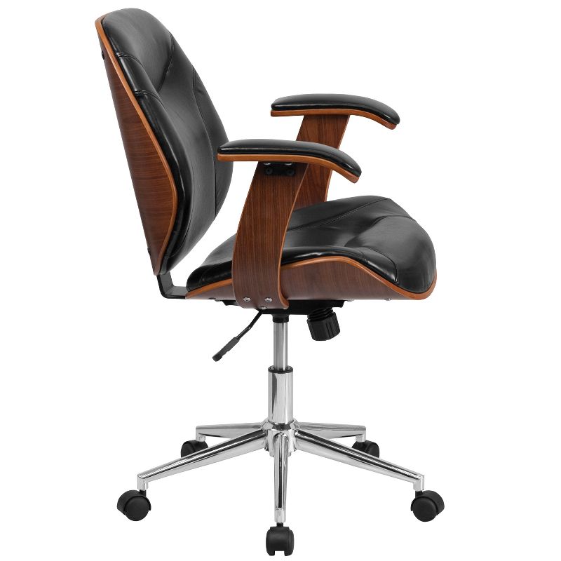 Merrick Lane Mid-Back Ergonomic Office Chair Executive Swivel Bentwood Frame Desk Chair in Black Faux Leather, 4 of 16