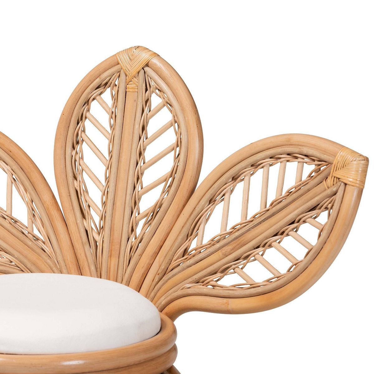 bali & pari Gresham Natural Rattan Leaf Accent Chair White/Natural Brown: Handcrafted, Foam Cushioned, No Assembly Required - thumbnail 6