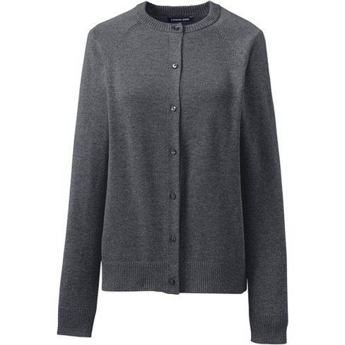 Lands' End School Uniform Women's Cotton Modal Cardigan Sweater - XX Small  - Coal Heather