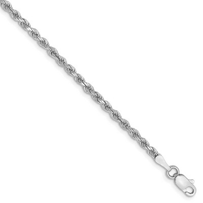 Black Bow Jewelry 2.25mm, 14k White Gold, Diamond Cut Solid Rope Chain Bracelet