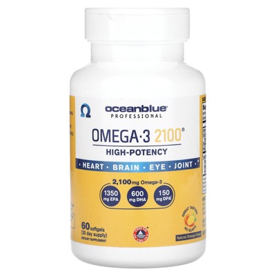 OceanBlue Professional Omega-3 2100-60 Count - High-Potency Triple Strength Burpless Fish Oil Supplement with EPA, DHA & DPA - Orange Flavor, 30