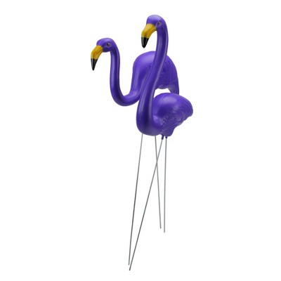 Set of 2 Purple Flamingo Outdoor Garden Lawn Stakes with Iron Rods
