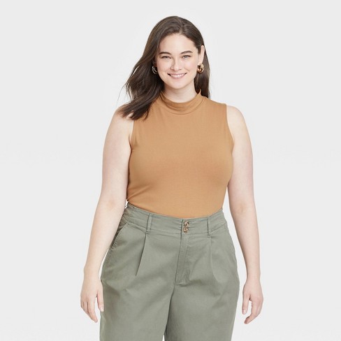 Women's Mock Turtleneck Tank Bodysuit - A New Day™ Tan 1x : Target