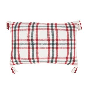 Saro Lifestyle Tasseled Plaid Outdoor Throw Pillow Cover - 1 of 3