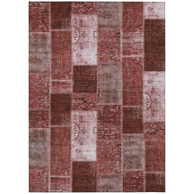 Burgundy Merlot And Blush Patchwork Washable Indoor Outdoor Area Rug