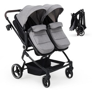 TackView Side by Side Double Stroller Newborn and Toddler,Twin Stroller with Reversible Seat, Adjustable Backrest & Canopy,Dark Grey - 1 of 4