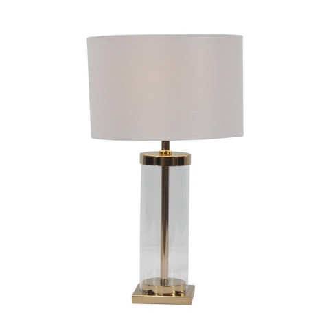 14" X 25" Contemporary Large Cylinder Metal And Glass Table Lamp Gold/white  - Cosmoliving By Cosmopolitan : Target