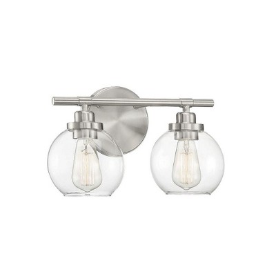 Carson Satin Nickel 2-Light Vanity with Clear Glass Shades