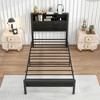 Twin Size Bed Frame with Storage Headboard, Metal Platform Bed with Charging Station, Bookcase Storage, No Box Spring Needed, Easy Assembly - 3 of 4