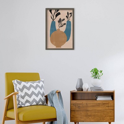 17" x 25" Beige and Blue Botanic-Inspired Wood Framed Wall Art