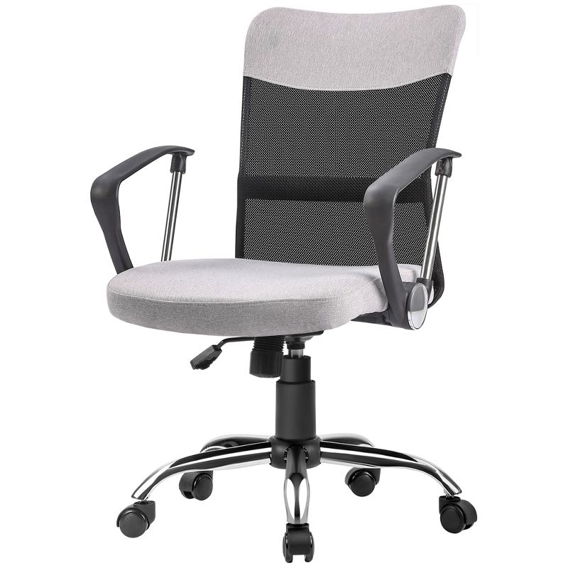 Vinsetto Mid Back Ergonomic Desk Chair Swivel Mesh Fabric Computer Office Chair with Backrest, Armrests, Rocking Function, Adjustable, Gray / Black, 4 of 9