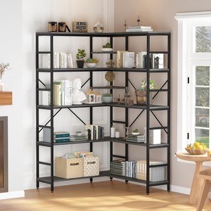 5 Tier Industrial Corner Bookshelf, L-Shape Tall Bookcase with Heavy Duty Metal Frame, Multi-Purpose Storage for Bedroom Living Room Home Office - 1 of 4