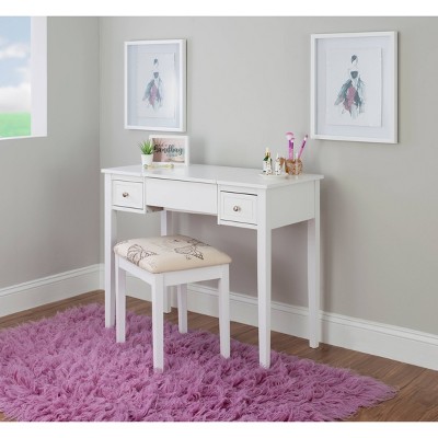 White Vanity Desk with Butterfly Print Bench