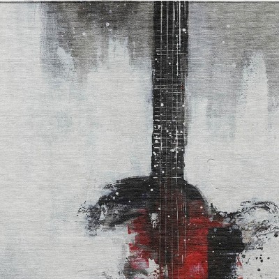 Gray Charcoal And Red Abstract Washable Indoor Outdoor Area Rug