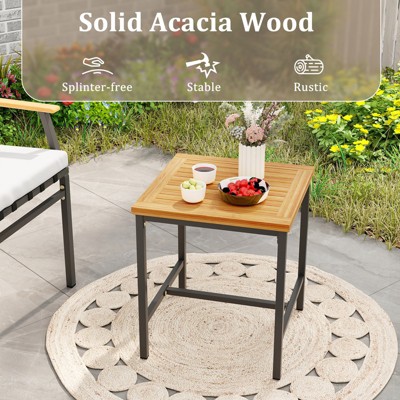 Acacia Wood and Metal 3-Piece Patio Set with Off-White Cushions