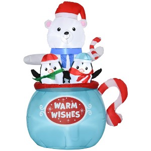 Outsunny 5ft Christmas Inflatables Outdoor Decorations Blessed Polar Bear and Penguins in the Cup, Blow-Up LED Yard Christmas Decor for Holiday - 1 of 4
