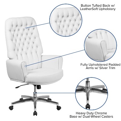 Ergonomic High Back White LeatherSoft Executive Swivel Chair with Metal Accents