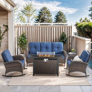 Buenhomino 5 Pieces Outdoor Patio Furniture Set with 50000 BTU Propane Fire Pit Table, Deep Seating Rocker Chairs and Sofa Patio Conversation Set - 1 of 4