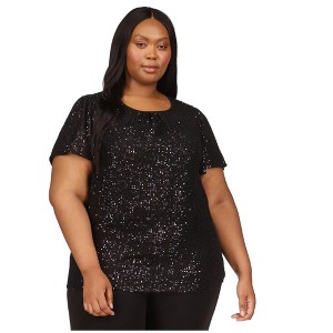 Michael Kors Womens Sequined Short-Sleeve Top Basic T-Shirt, Black, 1X - 1 of 1