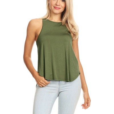Anna-Kaci Women's High Crewneck Casual Racerback Sleeveless Tank Top- Small ,Green
