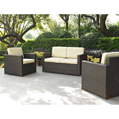 Mahogany and Sand 4-Person Outdoor Wicker Sofa Set