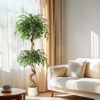 Artificial Plants Indoor, Tall Faux Olive Tree with Includes Black Tall Planter,Indoor Artificial Plant for Home Office Decor Green