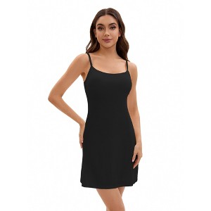 INSPIRE CHIC Women's Adjustable Spaghetti Strap Underdress Knee Lebgth Cami Full Slips with Built-in Bra - 1 of 4